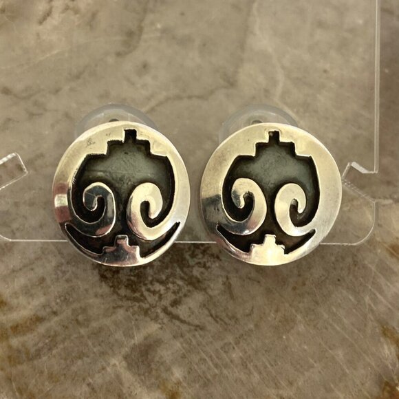 VTG Sterling Silver 925 Southwest Style Thunderbird Round Clip On Earrings - Picture 16 of 16